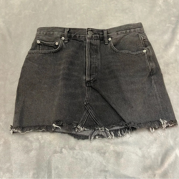 Agolde Quinn High Rise Denim Mini Skirt/Black-Gray 27361 - Picture 7 of 11